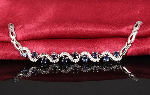 Bracciale tennis con Zaffiro simulato blu Cristalli austriaci di zirconi 18… - immagine 2