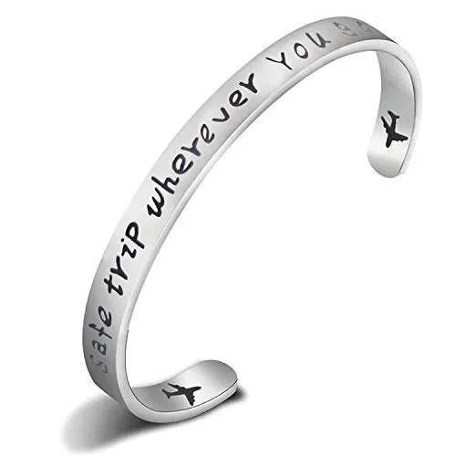 Braccialetto che augura buon viaggio, con aeroplani, regalo per hostess silver