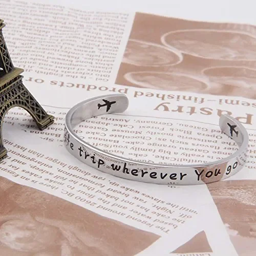 Braccialetto che augura buon viaggio, con aeroplani, regalo per hostess silver - immagine 3