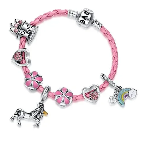 Braccialetto con ciondolo a forma di unicorno rosa per ragazze, idea regalo