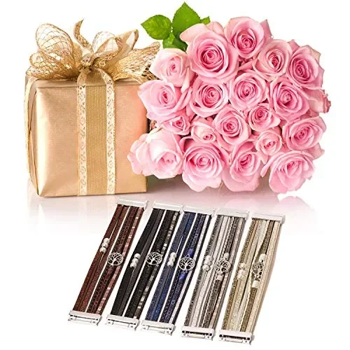 Bracciali per Uomo Donna in Pelle Retro Moda Polsino Acciaio Maglia Beige Sconti - immagine 3