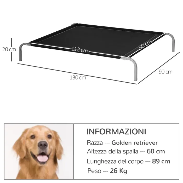 Brandina per Cani e Gatti 130x90x20 cm in Tessuto Oxford Nero - immagine 3