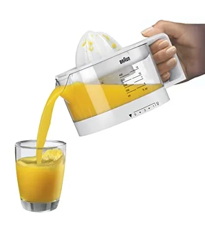 Braun CJ3000 Spremiagrumi, rotazione a destra e sinistra, avvio e arresto automatici, base antiscivolo, vano portacavo, capacità caraffa 350ml con misuratore graduato, pratico beccuccio, Bianco - immagine 2