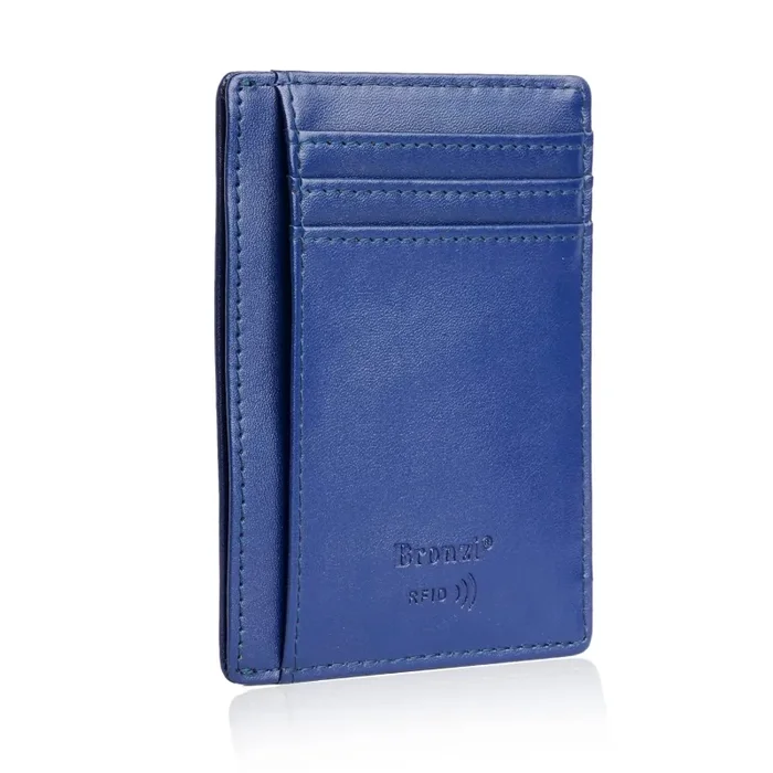 Bronzi Portafoglio Portafoglio Uomo Donna Piccolo Sottile Slim Elegante – Blocco RFID – Nero Pelle Alta Qualità – Mini Porta Tessere Porta Documenti Porta Carte Di Credito – (Pelle Blu)