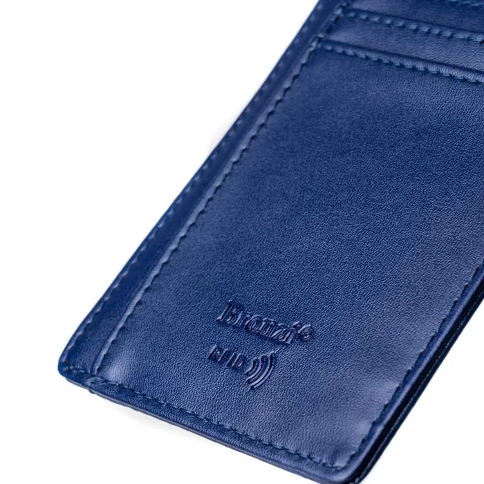 Bronzi Portafoglio Portafoglio Uomo Donna Piccolo Sottile Slim Elegante – Blocco RFID – Nero Pelle Alta Qualitร – Mini Porta Tessere Porta Documenti Porta Carte Di Credito – (Pelle Blu) - immagine 3