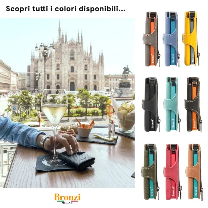 Bronziยฎ Portafoglio Uomo Slim Piccolo | Portacarte Uomo Donna Portatessere Porta Carte Di Credito | Portafogli Mini Protezione RFID con Portamonete | Box Regalo – Brand Italiano - immagine 2