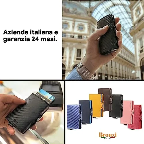 Bronziยฎ Portafoglio Uomo Slim Piccolo | Portacarte Uomo Donna Portatessere Porta Carte Di Credito | Portafogli Mini Protezione RFID con Portamonete | Box Regalo – Brand Italiano - immagine 3