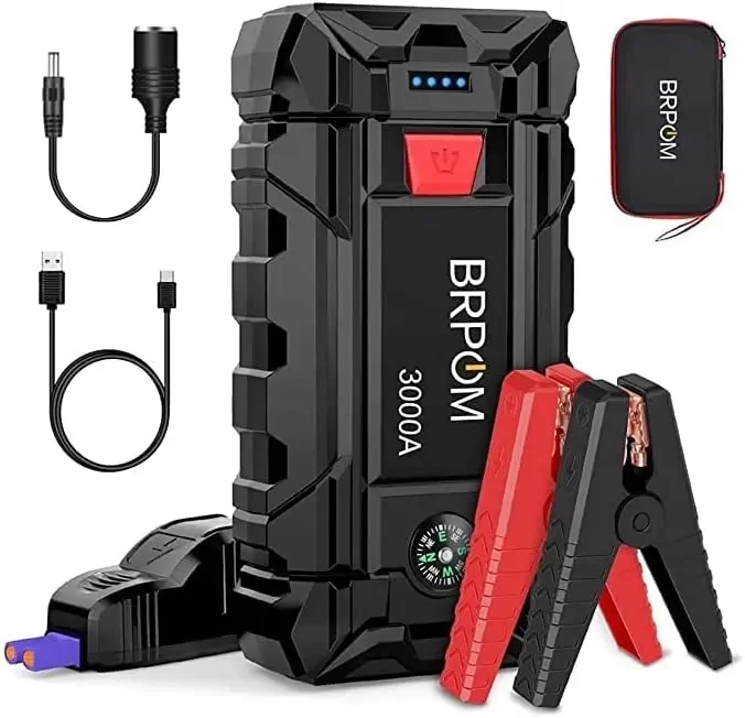 BRPOM Avviatore Batteria Auto, 1500A 15800mAh Avviatore di Emergenza per Auto/Moto, (Motori Fino a 7.0L Gas o 5.5L Diesel)Torcia a LED,Porta USB da per Smartphone (1500A)…