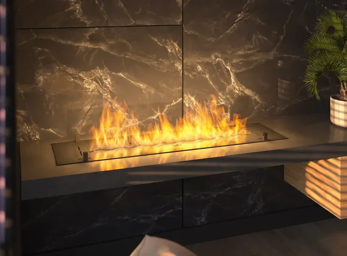 Bruciatore a Bioetanolo da Incasso 120x32x15 cm Insert Slim 1200 Nero con Vetro - immagine 2