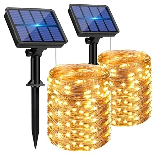 btfarm 【2 Pacchi】 Luci Solari Esterno, 15+2M 150LED Catena Luminosa 8 Modalità Impermeabili Filo di Rame Decorative Per Giardino Albero Patio Natale