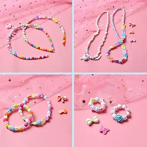 Bubble pig, Bambini,600 PCS Perline Colorate dei Bambini Fare Gioielli Braccialetti Necklace Kit Perline Lettere per Ragazze Moda - immagine 2