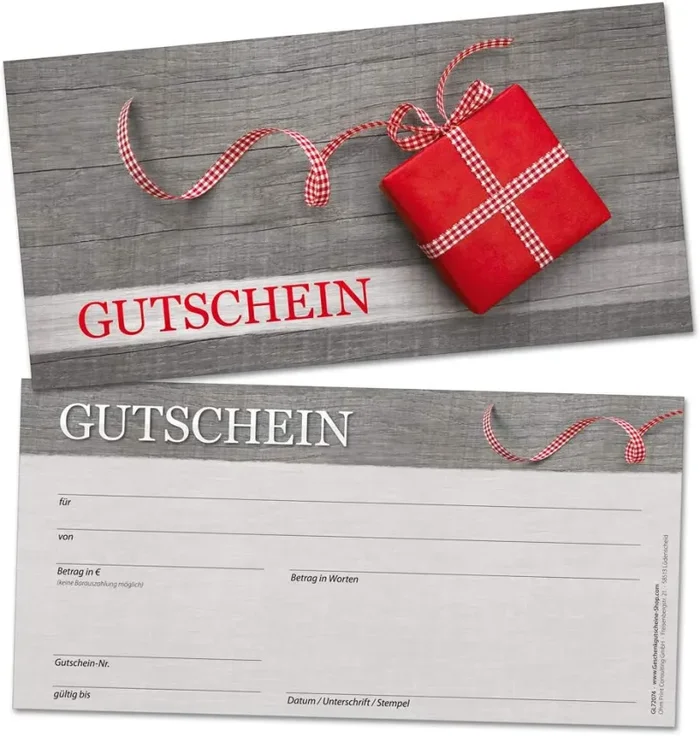 Buoni regalo per clienti, design utilizzabile nel settore, 50 carte DIN lungo, senza scritte con importo europeo, nome e timbro aziendale, idea regalo popolare anche per Natale