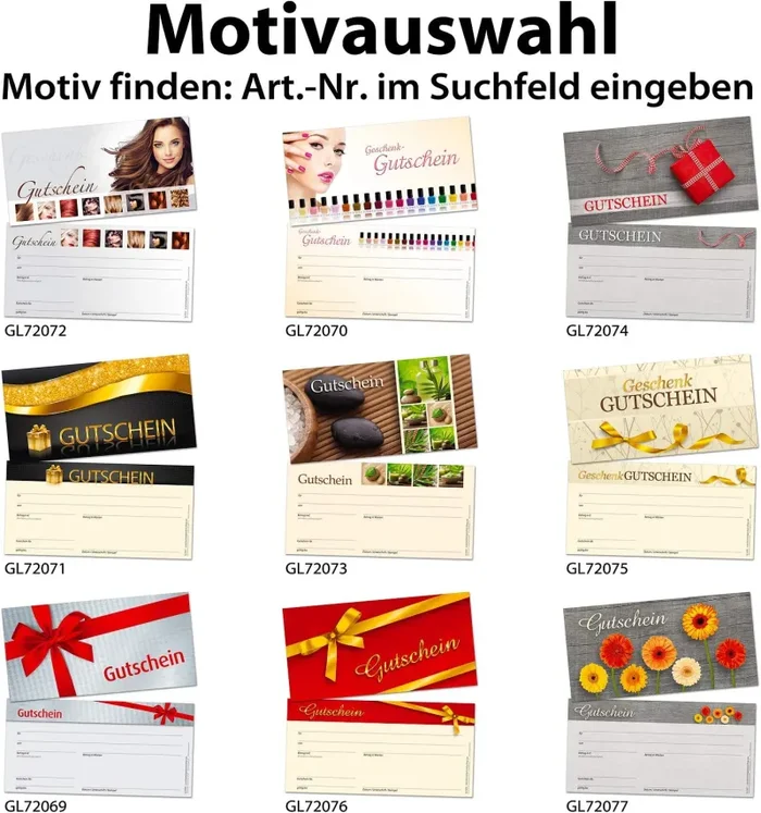 Buoni regalo per clienti, design utilizzabile nel settore, 50 carte DIN lungo, senza scritte con importo europeo, nome e timbro aziendale, idea regalo popolare anche per Natale - immagine 2