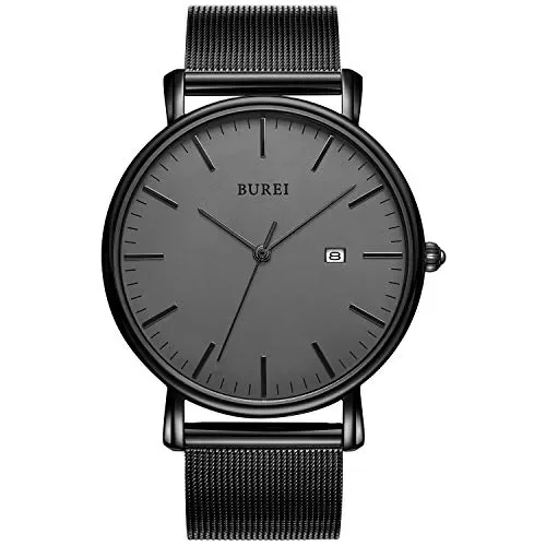 BUREI Uomo Donna Orologio da polso al quarzo classico Grigio Scuro-nero