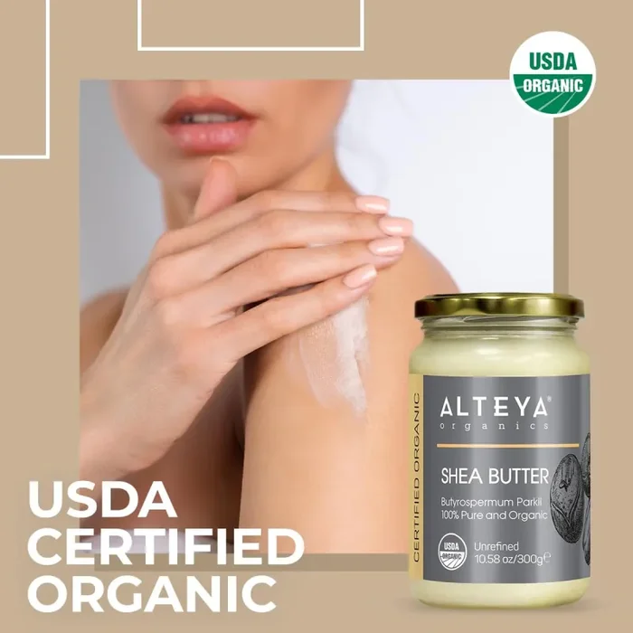 Burro di karité biologico non raffinato Alteya da 300 g – Con certificazione biologica USDA, 100% puro, naturale e vegano – Viso, Labbra e Capelli – Nutre, protegge, idrata - immagine 2