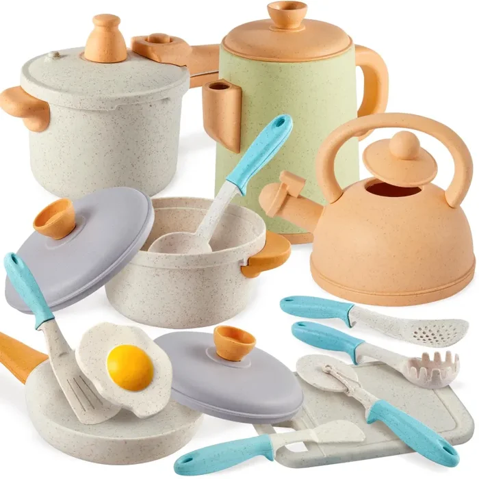 BUYGER Set Giocattoli da Cucina per Bambini, Pentole e Padelle Giocattolo Accessori Cucina Bambini, Pentolini Giochi di Ruolo Cucina per Bambini 3 + Anni