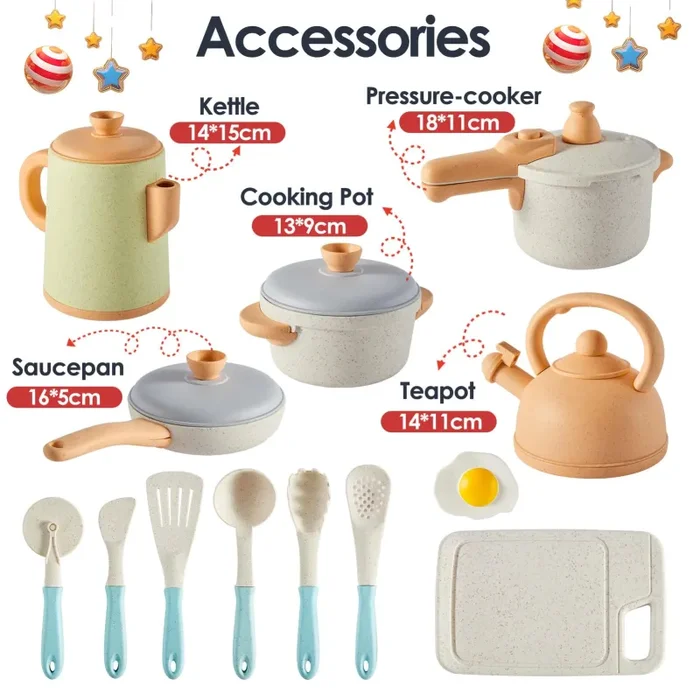 BUYGER Set Giocattoli da Cucina per Bambini, Pentole e Padelle Giocattolo Accessori Cucina Bambini, Pentolini Giochi di Ruolo Cucina per Bambini 3 + Anni - immagine 3
