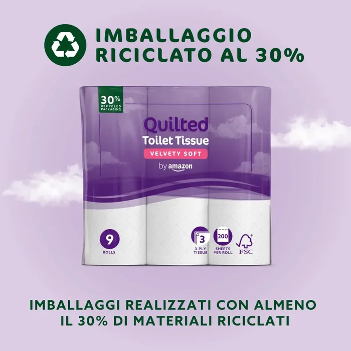 by Amazon Carta Igienica, 3 Veli Trapuntata, Morbida e Setosa, 36 Rotoli (4 Confezioni da 9), 200 Fogli per Rotolo, Certificata FSC - immagine 3