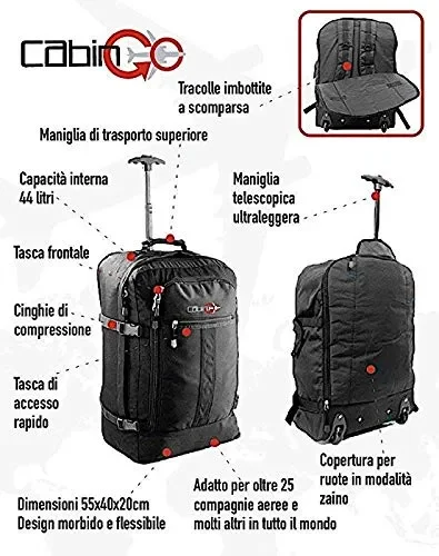 CABIN GO MAX 5520 Trolley Zaino bagaglio a mano/cabina da MX5520, Nero - immagine 3
