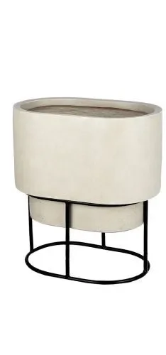 CACHE POT OVALE IN FIBRA DI VETRO BEIGE CON BASE IN METALLO NERO (27x42x50h)