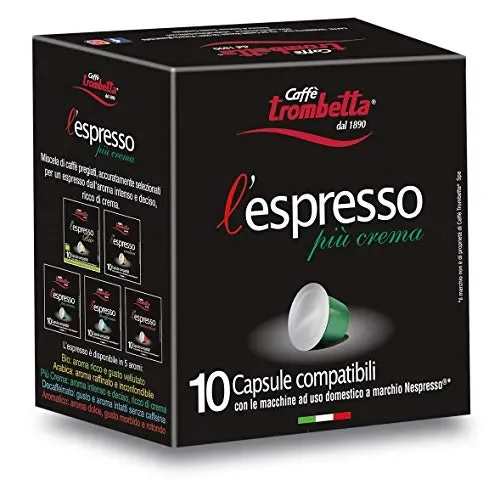 Caffè Trombetta L’Espresso, Capsule Compatibili Nespresso, Più Crema – 10…
