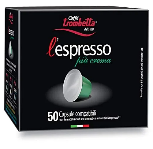 Caffè Trombetta L’Espresso, Capsule Compatibili Nespresso, Più Crema – 100 Vendita calda