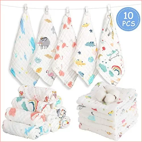 Caiery 10pz Mussole Neonato/ Asciugamani da bagno 30cm*30cm