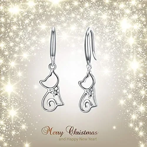 Caimeytie Orecchini Pendenti Gatto con Cristallo e Stella per le Donne Argento - immagine 3