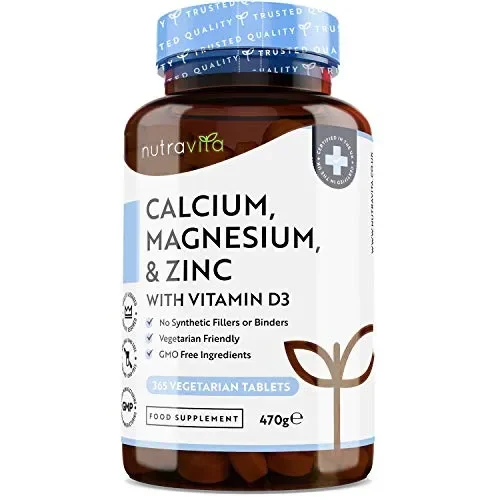 Calcio Magnesio Zinco e Vitamina D3-365 Compresse Vegetariane – Integratore…