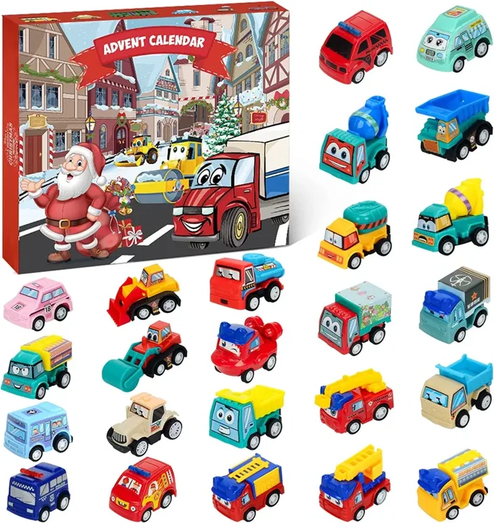 Calendario Avvento 2022, Calendario dell’Avvento Calendario Avvento Cars, 24 Pezzi Mini Tirare Indietro le Auto Giocattolo Macchinine e Mappa di Gioco per Bambini Ragazzi Ragazze Natale Regalo