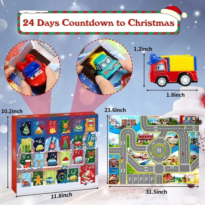 Calendario Avvento 2022, Calendario dell’Avvento Calendario Avvento Cars, 24 Pezzi Mini Tirare Indietro le Auto Giocattolo Macchinine e Mappa di Gioco per Bambini Ragazzi Ragazze Natale Regalo - immagine 3