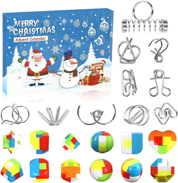 Calendario Avvento Rompicapo, Puzzle Natale Calendario Avvento, 12 Pezzi Rompicapo in Metallo, 12 Pezzi Puzzle in Plastica 3D，Calendario dell Avvento Puzzle 2022 per Bambini Adulti