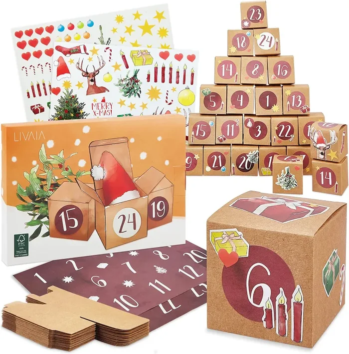 Calendario dell’Avvento da riempire: delizioso calendario dell’Avvento 2022 da riempire con scatoline e adesivi festosi: calendario dell’Avvento 2022 fantastico calendario fai da te da riempire LIVAIA