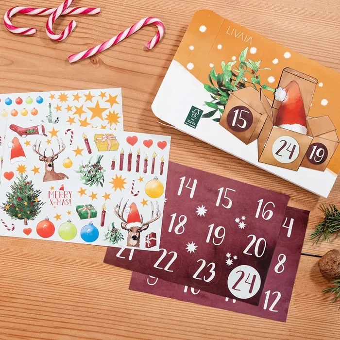 Calendario dell’Avvento da riempire: delizioso calendario dell’Avvento 2022 da riempire con scatoline e adesivi festosi: calendario dell’Avvento 2022 fantastico calendario fai da te da riempire LIVAIA - immagine 3
