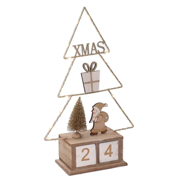 Calendario legno albero oro con led cm 18×7,5xh31