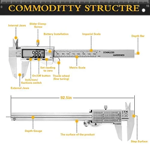 Calibro Digitale – JUNING Caliper metrico da 150mm elettronico in acciaio A - immagine 2
