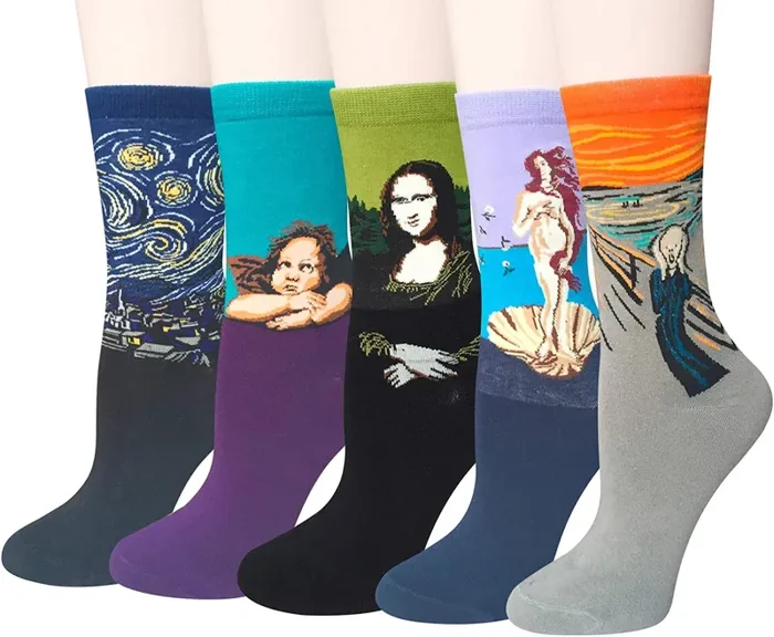 Calzini Donna Divertenti Fantasia Arte Calze Invernali in Cotone con Disegni Famose Arte Olio Pittura Taglia Unica Vendita online - immagine 2
