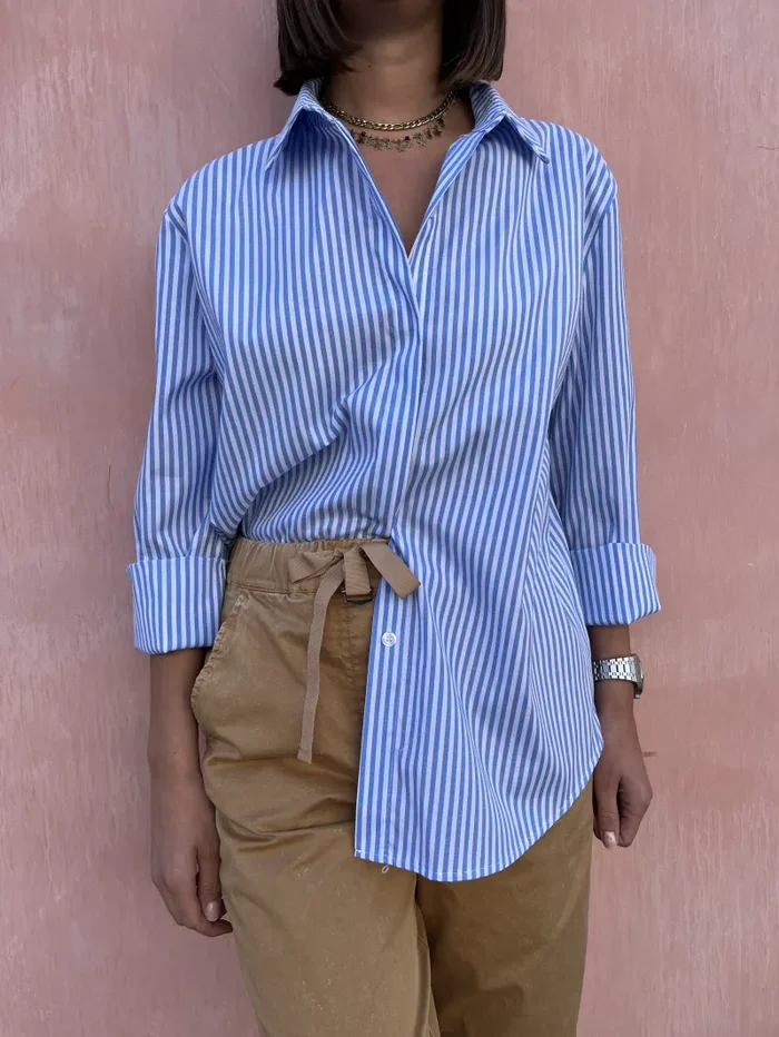 CAMICIA OVER RIGA AZZURRA Saldi