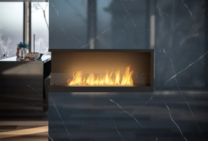 Camino a Bioetanolo da Incasso 110×45 cm Inside L1100 V2 Angolo a Sinistra Nero con Vetro - immagine 2