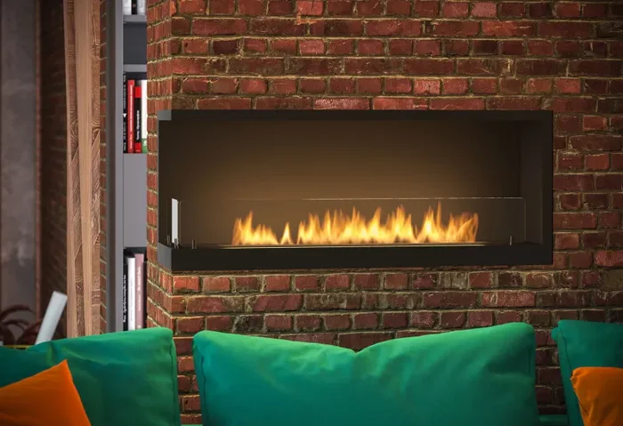 Camino a Bioetanolo da Incasso 110×45 cm Inside L1100 V2 Angolo a Sinistra Nero con Vetro - immagine 3