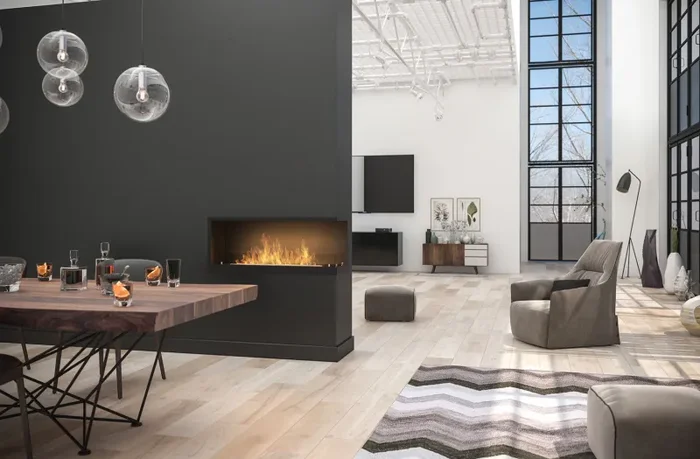 Camino a Bioetanolo da Incasso 110×45 cm Inside P1100 V2 Angolo a Destra Nero con Vetro - immagine 2