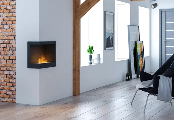 Camino a Bioetanolo da Incasso 60×45 cm Corner 600 Left Nero - immagine 2