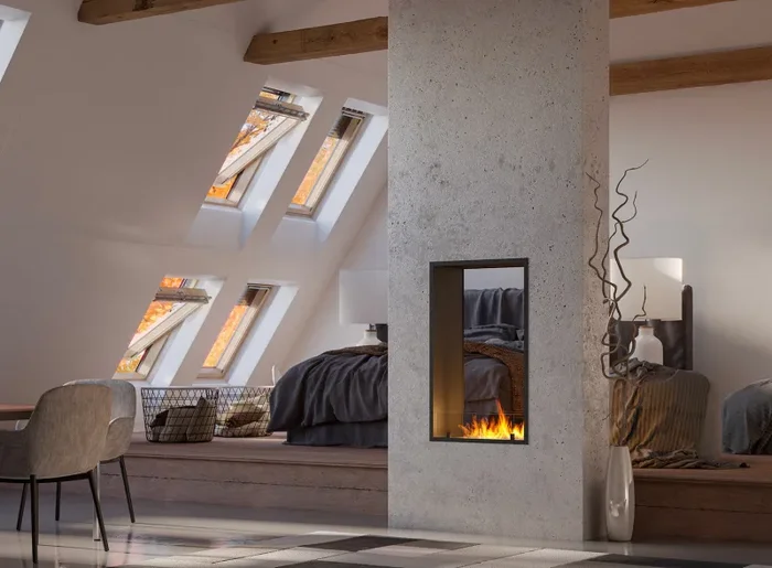 Camino a Bioetanolo da Incasso 63,5×113,5×35 cm Bifacciale 2 Side 1000 Slim Verticale Nero con Vetro - immagine 2