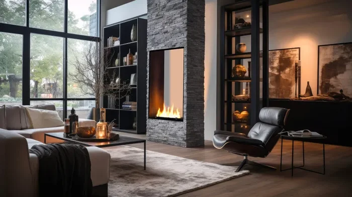 Camino a Bioetanolo da Incasso 73,5×143,5×35 cm Bifacciale 2 Side 1400 Slim Verticale Nero con Vetro - immagine 2