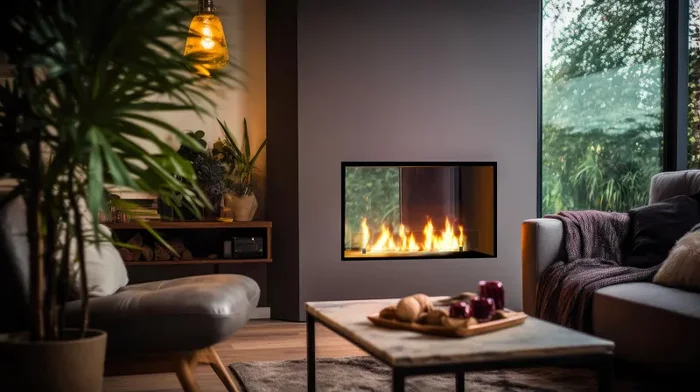 Camino a Bioetanolo da Incasso 83,5×58,5×35 cm Bifacciale 2 Side 800 Slim Nero con Vetro - immagine 2