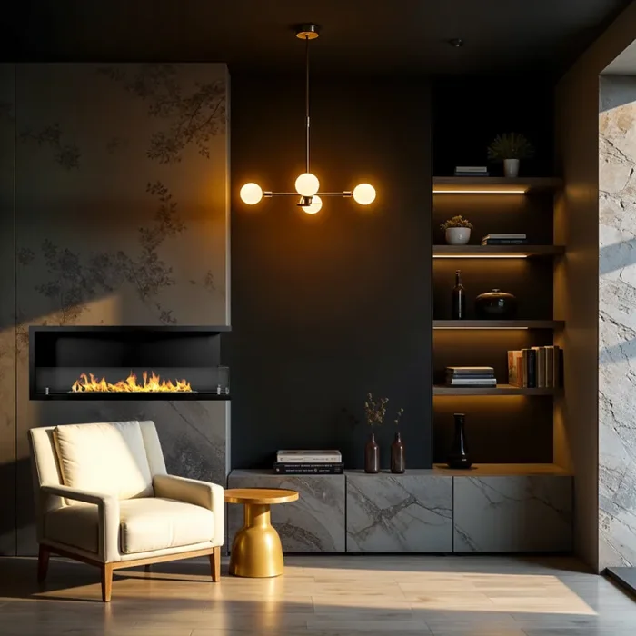 Camino a Bioetanolo da Incasso ad angolo 120×22,4×45 cm Sutri 120 DX Nero - immagine 3