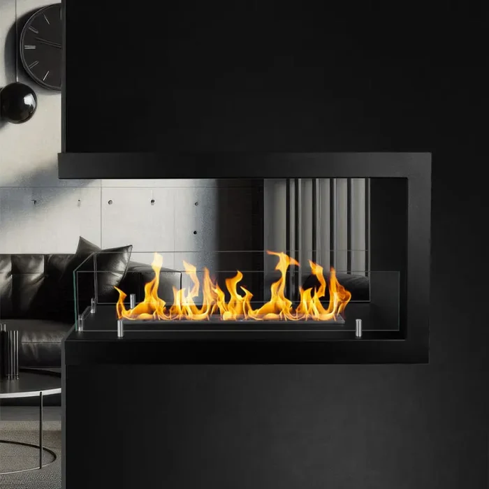 Camino a Bioetanolo da Incasso Trifacciale 90x30x50 cm Maratea 90 Nero - immagine 3