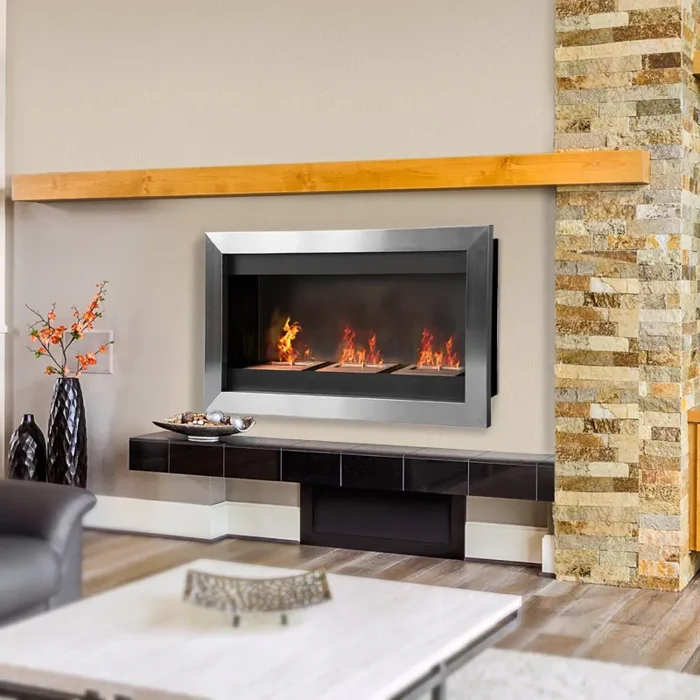 Camino a Bioetanolo da Parete 110×63 cm Inox - immagine 2