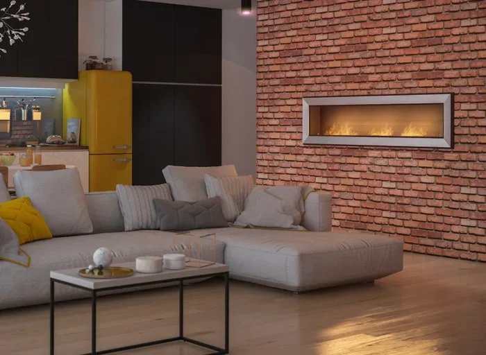 Camino a Bioetanolo da Parete 180×49 cm Frame 1800 Inox - immagine 2