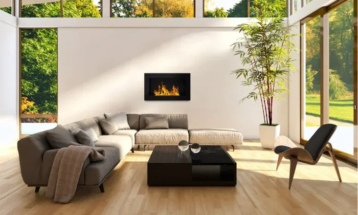 Camino a Bioetanolo da Parete 65x12x40 cm in Acciaio Inox Nero - immagine 3